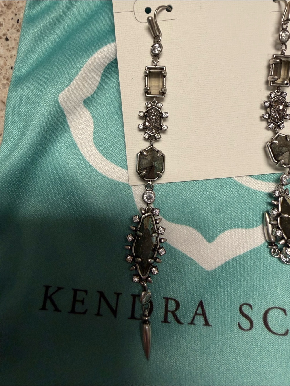 Kendra Scott Gray Crystal Drop Earrings - Silver - Picture 3 of 4